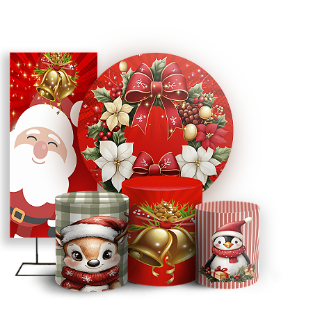 Capas Painel Redondo Trio Cilindro e Faixa Lateral Sublimado - Natal