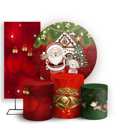 Capas Painel Redondo Trio Cilindro e Faixa Lateral Sublimado - Natal