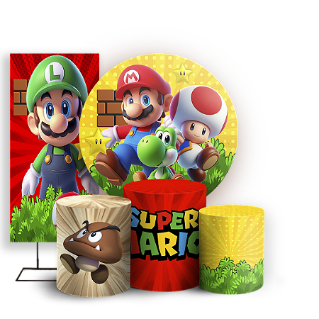 Capas Painel Redondo Trio Cilindro e Faixa Lateral Sublimado - Super Mario
