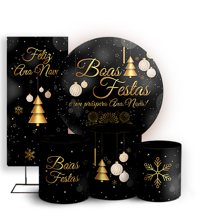 Capas Painel Redondo Trio Cilindro e Faixa Lateral Sublimado - Ano Novo