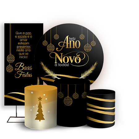Capas Painel Redondo Trio Cilindro e Faixa Lateral Sublimado - Ano Novo