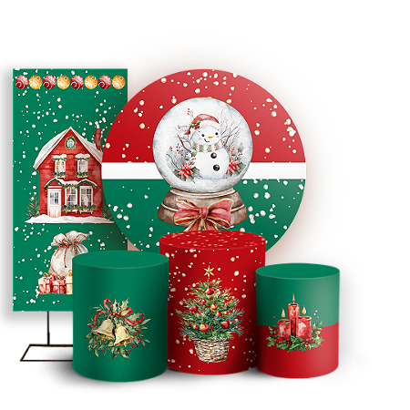 Capas Painel Redondo Trio Cilindro e Faixa Lateral Sublimado - Natal