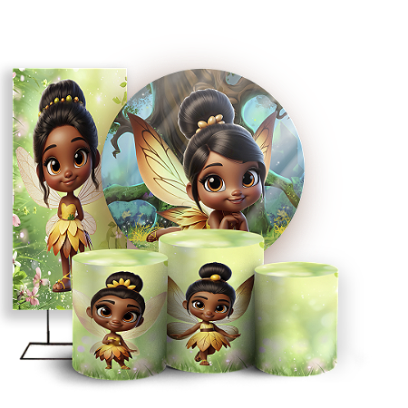 Capas Painel Redondo Trio Cilindro e Faixa Lateral Sublimado - Tinker Bell Sininho