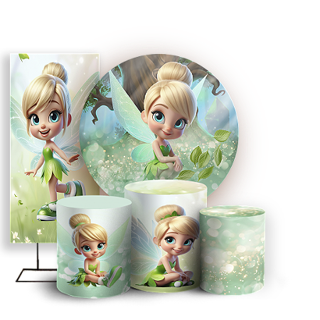 Capas Painel Redondo Trio Cilindro e Faixa Lateral Sublimado - Tinker Bell Sininho