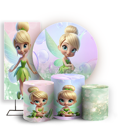 Capas Painel Redondo Trio Cilindro e Faixa Lateral Sublimado - Tinker Bell Sininho
