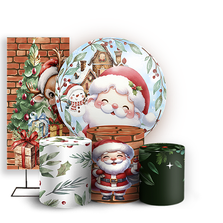 Capas Painel Redondo Trio Cilindro e Faixa Lateral Sublimado - Natal