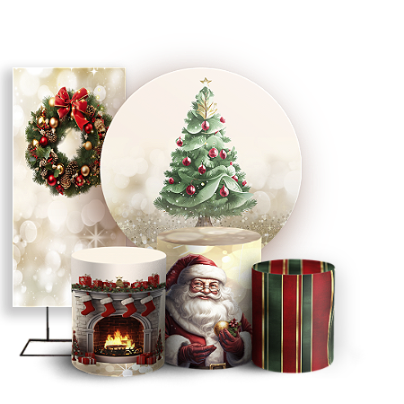 Capas Painel Redondo Trio Cilindro e Faixa Lateral Sublimado - Natal