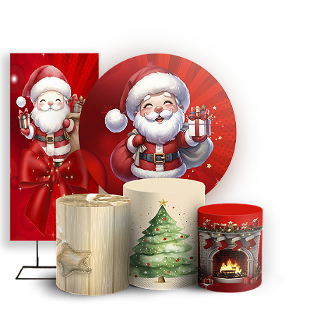 Capas Painel Redondo Trio Cilindro e Faixa Lateral Sublimado - Natal