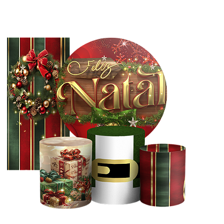 Capas Painel Redondo Trio Cilindro e Faixa Lateral Sublimado - Natal