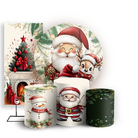 Capas Painel Redondo Trio Cilindro e Faixa Lateral Sublimado - Natal