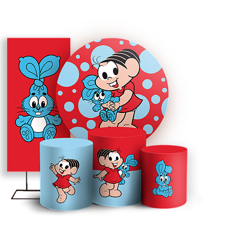 Capas Painel Redondo Trio Cilindro e Faixa Lateral Sublimado - Monica Turma da Monica