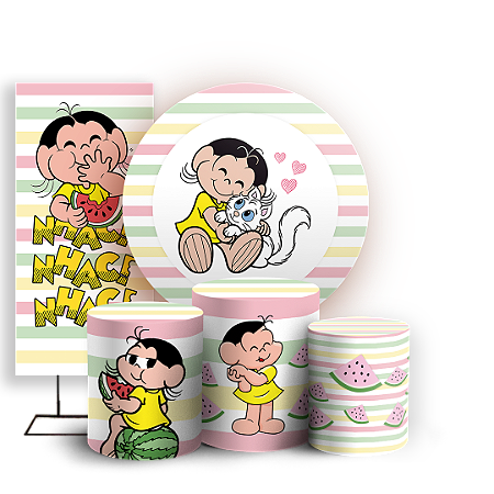 Capas Painel Redondo Trio Cilindro e Faixa Lateral Sublimado - Magali Turma da Monica