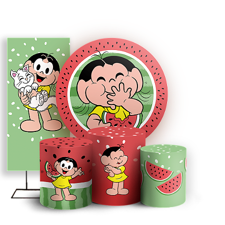 Capas Painel Redondo Trio Cilindro e Faixa Lateral Sublimado - Magali Turma da Monica