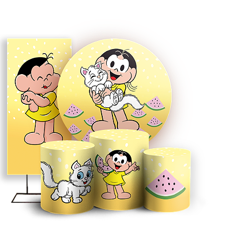 Capas Painel Redondo Trio Cilindro e Faixa Lateral Sublimado - Magali Turma da Monica