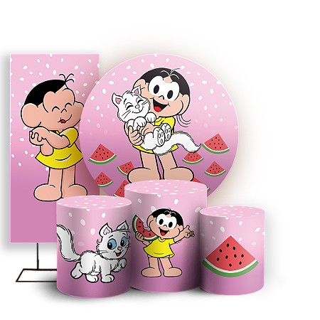 Capas Painel Redondo Trio Cilindro e Faixa Lateral Sublimado - Magali Turma da Monica