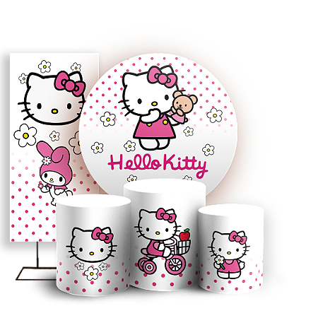 Capas Painel Redondo Trio Cilindro e Faixa Lateral Sublimado - Hello Kitty