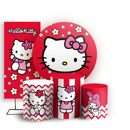 Capas Painel Redondo Trio Cilindro e Faixa Lateral Sublimado - Hello Kitty