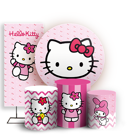 Capas Painel Redondo Trio Cilindro e Faixa Lateral Sublimado - Hello Kitty