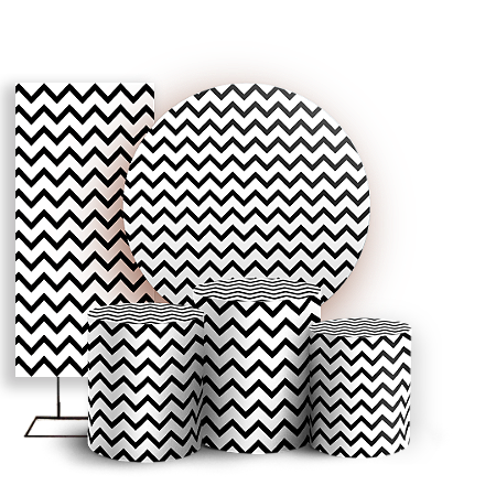 Capas Painel Redondo Trio Cilindro e Faixa Lateral Sublimado - Fundo Chevron Zig Zag