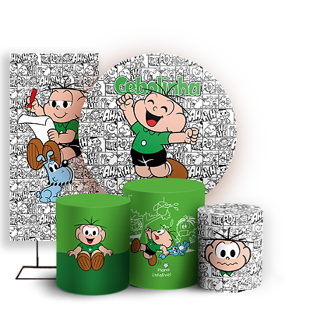 Capas Painel Redondo Trio Cilindro e Faixa Lateral Sublimado - Cebolinha Turma da Monica