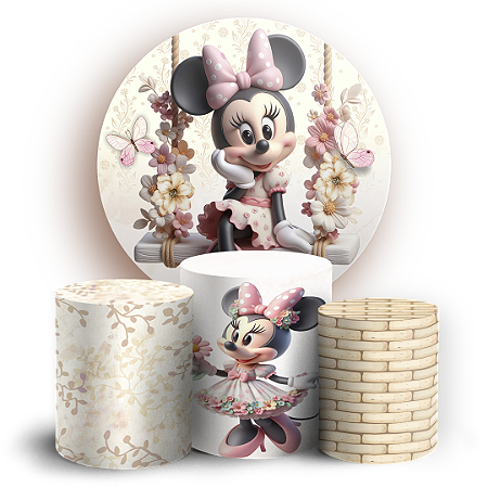 Capas Painel Redondo e Trio Cilindro Sublimado - Minnie Jardim