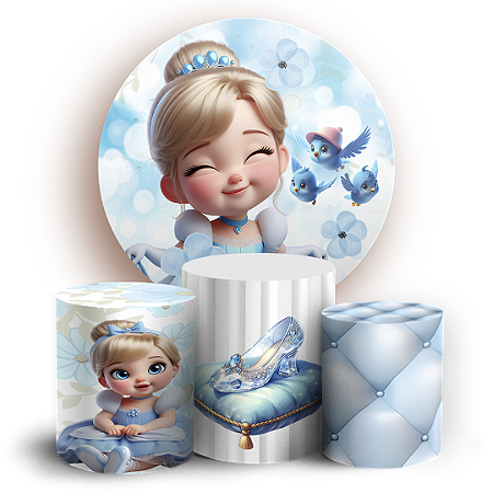 Capas Painel Redondo e Trio Cilindro Sublimado - Cinderela