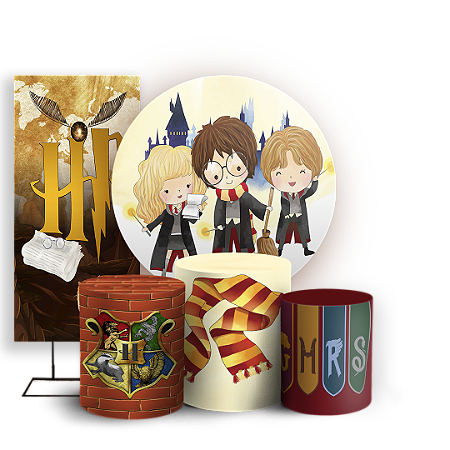 Capas Painel Redondo Trio Cilindro e Faixa Lateral Sublimado - Harry Potter