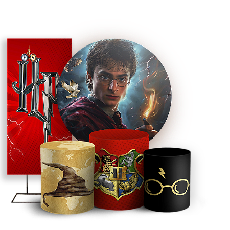Capas Painel Redondo Trio Cilindro e Faixa Lateral Sublimado - Harry Potter