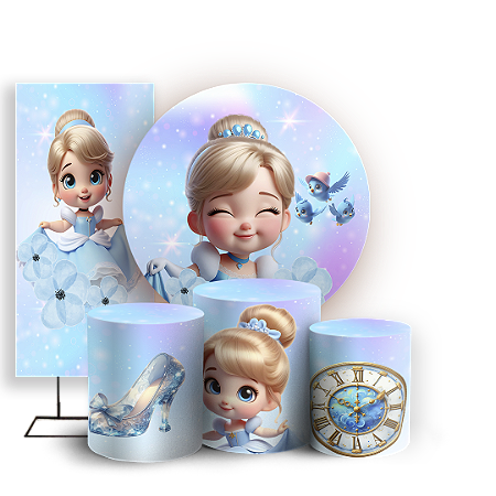 Capas Painel Redondo Trio Cilindro e Faixa Lateral Sublimado - Cinderela