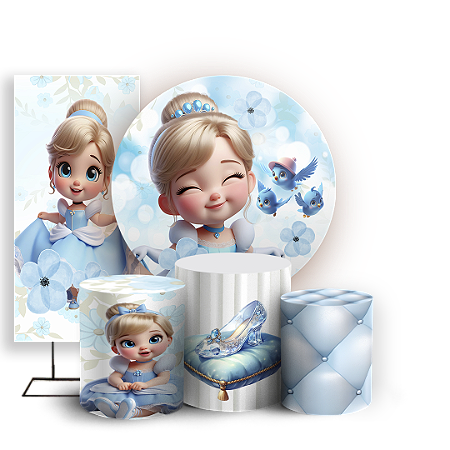 Capas Painel Redondo Trio Cilindro e Faixa Lateral Sublimado - Cinderela