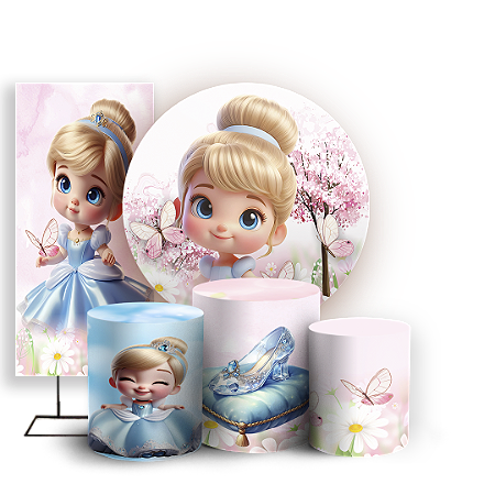 Capas Painel Redondo Trio Cilindro e Faixa Lateral Sublimado - Cinderela