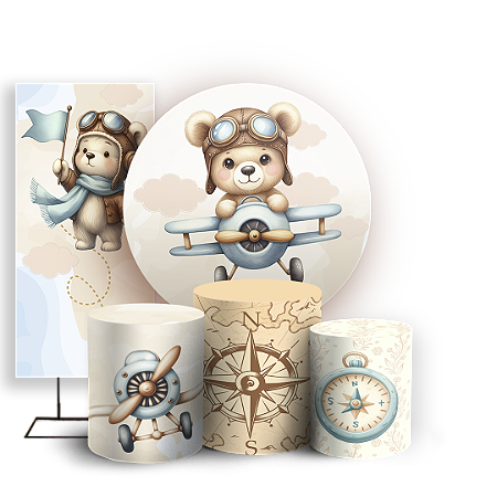 Capas Painel Redondo Trio Cilindro e Faixa Lateral Sublimado - Ursinho Baloeiro