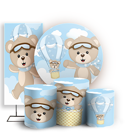 Capas Painel Redondo Trio Cilindro e Faixa Lateral Sublimado - Ursinho Baloeiro