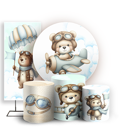 Capas Painel Redondo Trio Cilindro e Faixa Lateral Sublimado - Ursinho Baloeiro