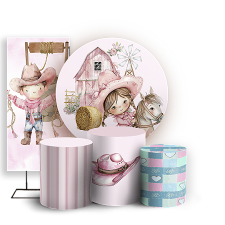 Capas Painel Redondo Trio Cilindro e Faixa Lateral Sublimado - Fazendinha