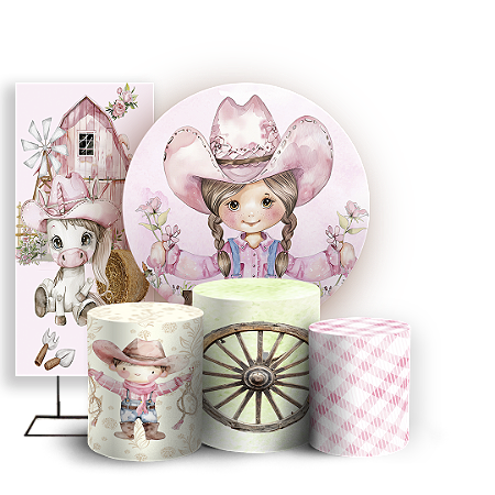 Capas Painel Redondo Trio Cilindro e Faixa Lateral Sublimado - Fazendinha