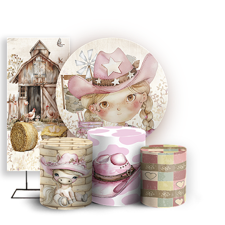 Capas Painel Redondo Trio Cilindro e Faixa Lateral Sublimado - Fazendinha