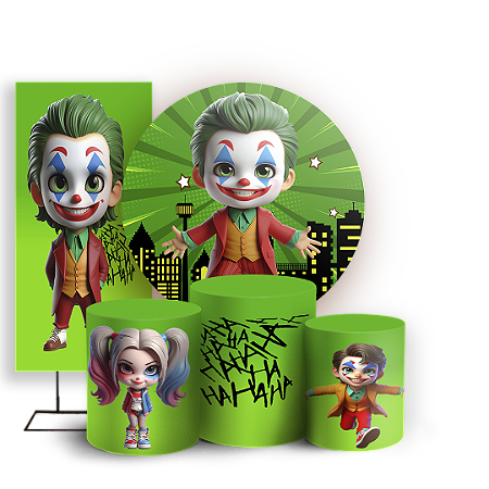 Capas Painel Redondo Trio Cilindro e Faixa Lateral Sublimado - Coringa e Arlequina