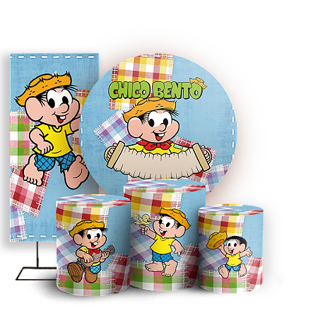 Capas Painel Redondo Trio Cilindro e Faixa Lateral Sublimado - Chico Bento Turma Da Monica