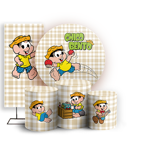 Capas Painel Redondo Trio Cilindro e Faixa Lateral Sublimado - Chico Bento Turma Da Monica