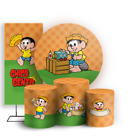 Capas Painel Redondo Trio Cilindro e Faixa Lateral Sublimado - Chico Bento Turma Da Monica