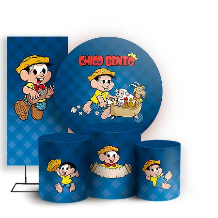 Capas Painel Redondo Trio Cilindro e Faixa Lateral Sublimado - Chico Bento Turma Da Monica