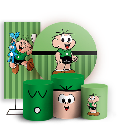 Capas Painel Redondo Trio Cilindro e Faixa Lateral Sublimado - Cebolinha Turma da Monica