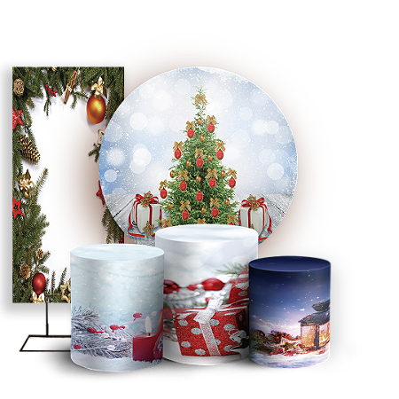 Capas Painel Redondo Trio Cilindro e Faixa Lateral Sublimado - Natal