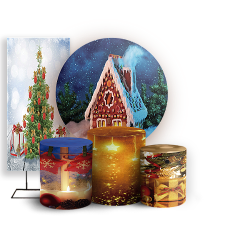 Capas Painel Redondo Trio Cilindro e Faixa Lateral Sublimado - Natal