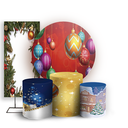 Capas Painel Redondo Trio Cilindro e Faixa Lateral Sublimado - Natal