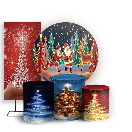 Capas Painel Redondo Trio Cilindro e Faixa Lateral Sublimado - Natal