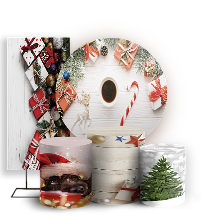 Capas Painel Redondo Trio Cilindro e Faixa Lateral Sublimado - Natal