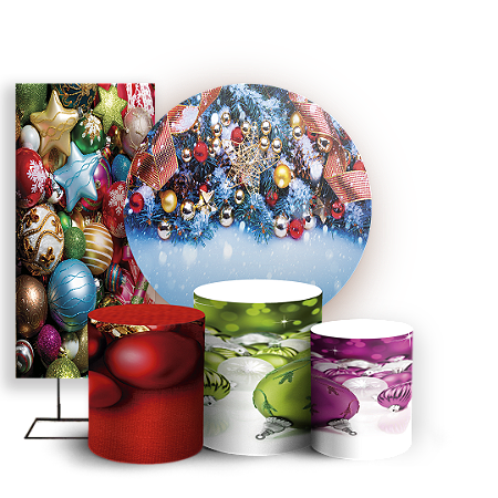 Capas Painel Redondo Trio Cilindro e Faixa Lateral Sublimado - Natal