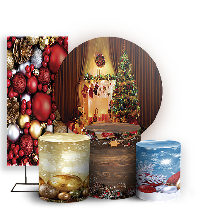 Capas Painel Redondo Trio Cilindro e Faixa Lateral Sublimado - Natal